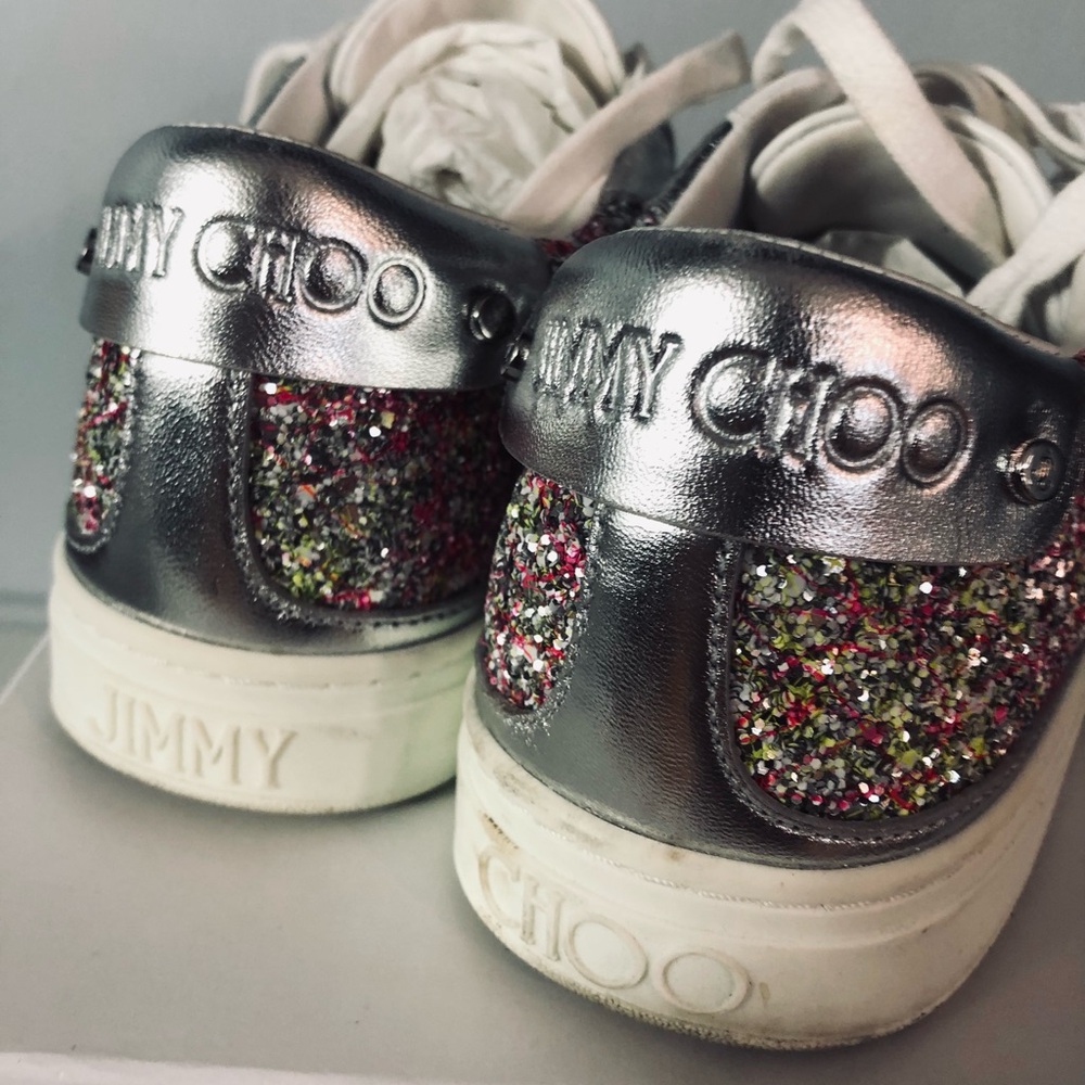Jimmy Choo Rome Leather Sneakers Glitter -  Size 39.5 - Picture 5 of 9